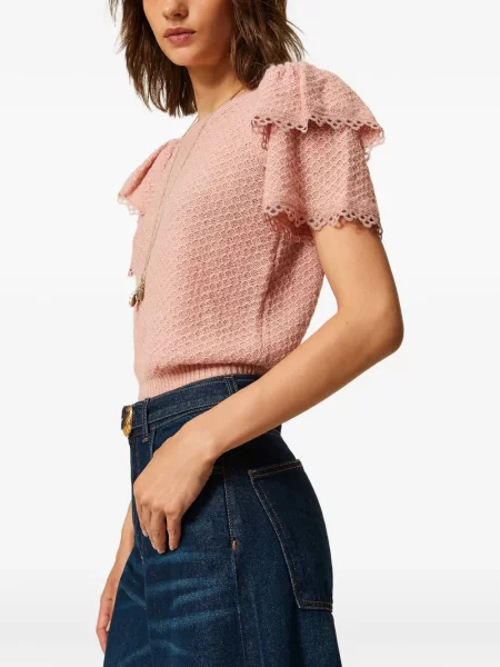 Pulover Twinset cu decolteu rotund roz