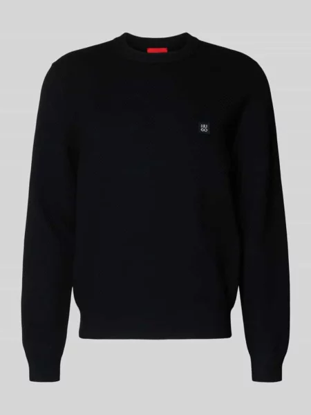Sweter o kroju regular fit z dzianiny z dodatkiem bawełny żywej wełny model ‘SETAL’ Hugo czarny