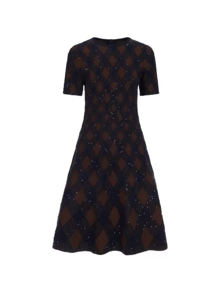 Rochie mini Oscar De La Renta cu paiete cu model argyle evazată albastru