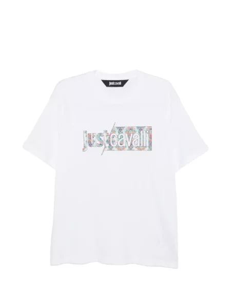 Тениска с графичен дизайн Just Cavalli на цветя с принт бяло