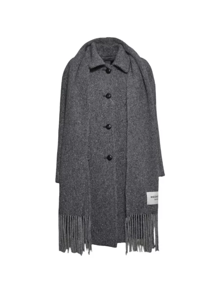 Palton Weekend Max Mara cu franjuri cu model herringbone gri