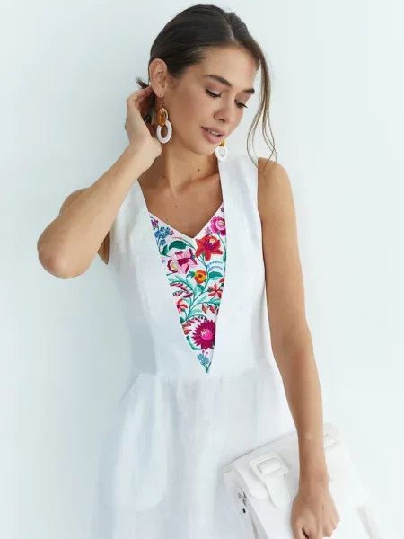 Лляна Вишита сукня Folk Moda білий