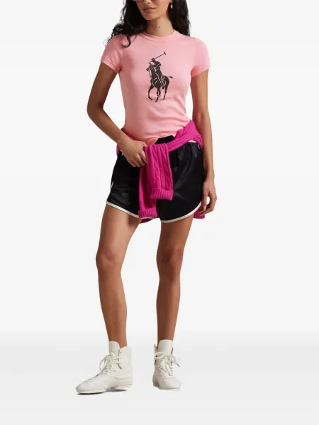 Iš natūralios odos trumpas dryžuotos polo marškinėliai Polo Ralph Lauren pilka