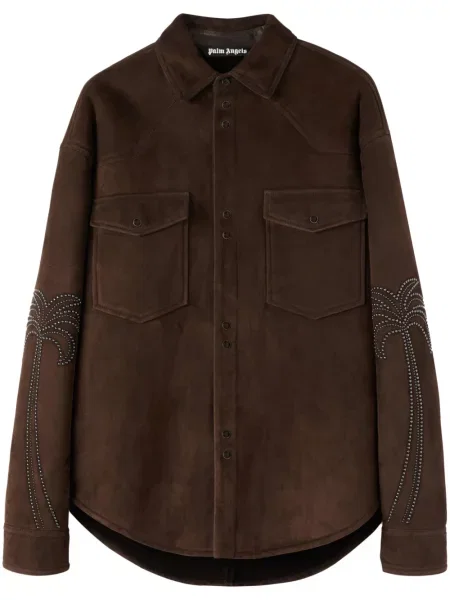 Кожена риза Palm Angels кафяво