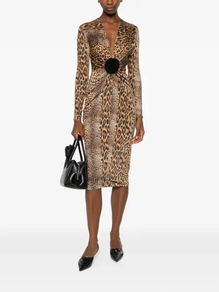 Rochie midi Roserry cu imagine cu model leopard până la genunchi maro