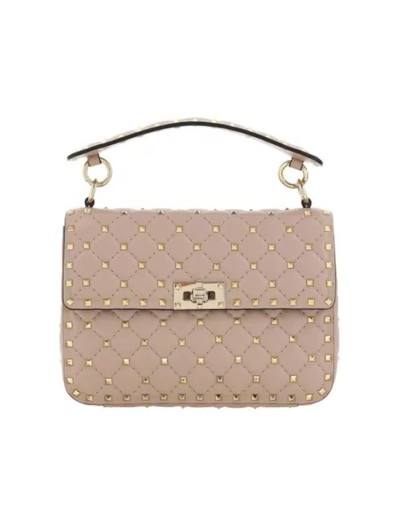 Torebka skórzana Valentino Garavani skórzana z ćwiekami beżowa