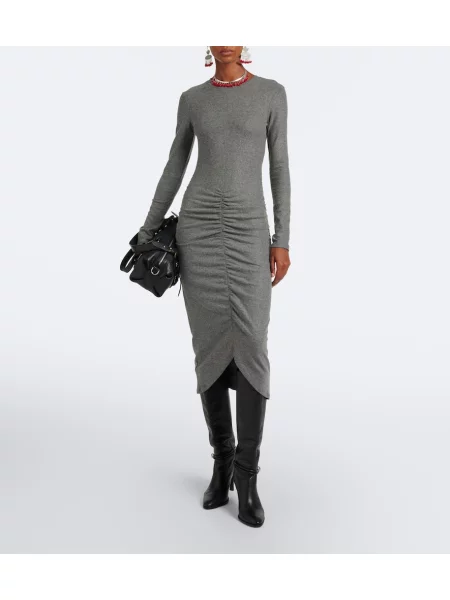 Rochie midi Marant Etoile cu volane din jerseu gri
