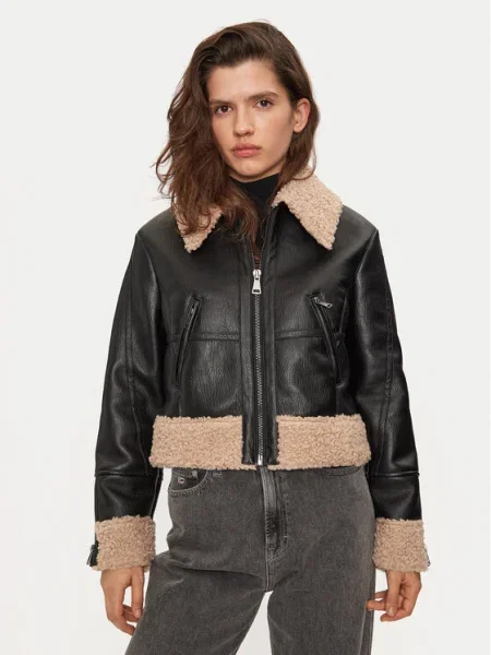 Sisley Geacă din imitație de piele negru