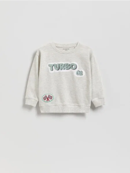 Reserved Tricou din cu mânecă lungă și imprimeu deschis gri