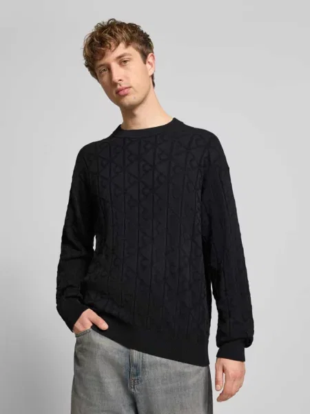 Sweter z dzianiny z okrągłym dekoltem model ‘EASY’ Calvin Klein Jeans czarny