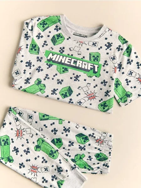 Reserved Set de pijamale din cu Minecraft gri-neutru gri