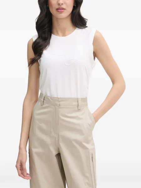 Top Dkny cu broderie fără mâneci alb