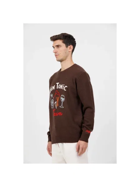 Sweter Mc2 Saint Barth wełniany z okrągłym dekoltem brązowy