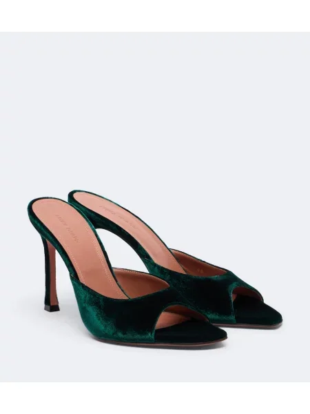 Papuci tip mules Amina Muaddi de catifea verde