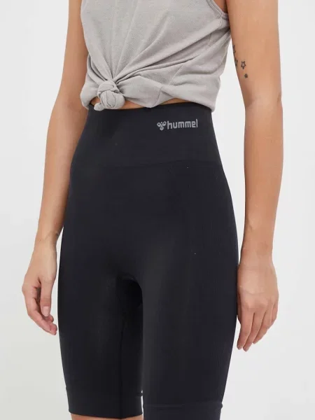 Hummel pantaloni scurți de antrenament Tif neted high waist negru