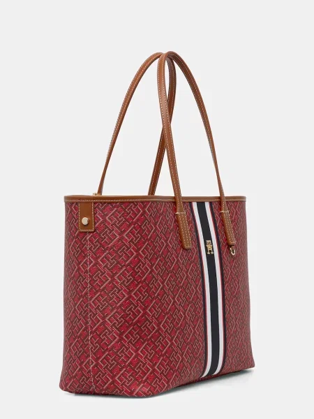 Pruhovaná shopper kabelka Tommy Hilfiger červená