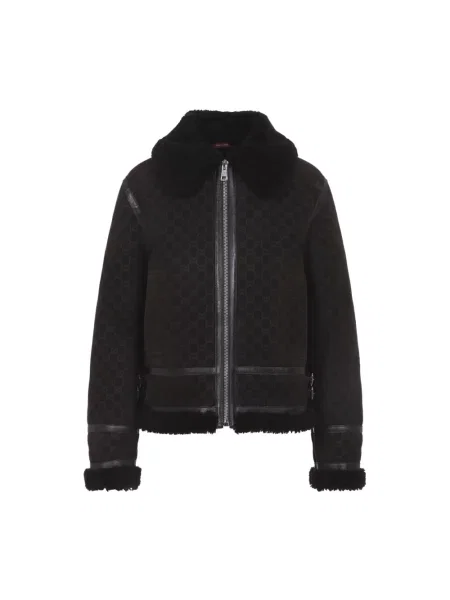 Kurtka Gucci zamszowa z nadrukiem brązowa