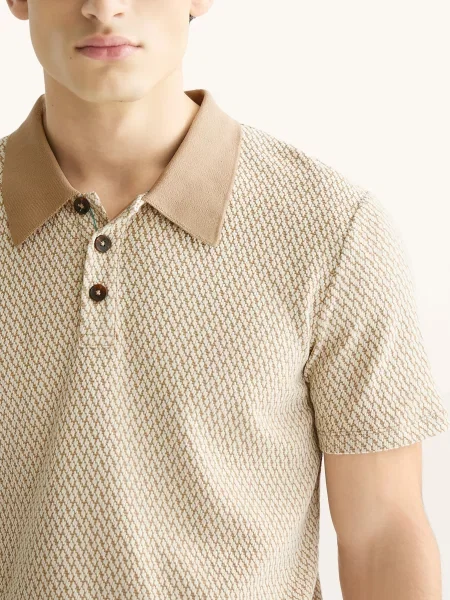 Scotch & Soda Koszulka Polo Z Żakardowym Wzorem Luźny Krój braun beżowe