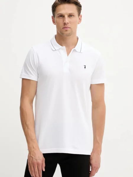 Тениска с яка Trussardi с изчистен дизайн бяло
