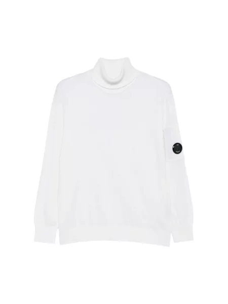 Sweter C.p. Company wełniany z wysokim kołnierzem biały