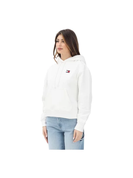 Bluza z kapturem Tommy Jeans z kapturem retro z długim rękawem biała