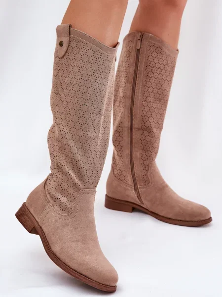 Kozačky S. Barski na plochém podpatku béžové