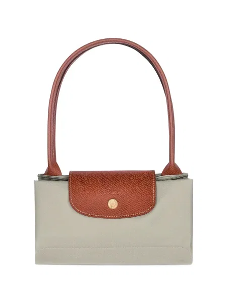 Кожена кожена чанта Longchamp сиво