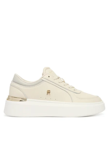 Tommy Hilfiger Sneakers Shiny Leather Platform Sneaker Écru bej