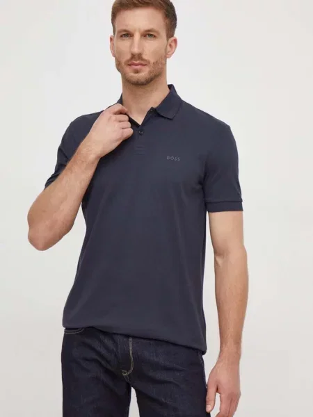 BOSS Green polo de bleumarin uni verde