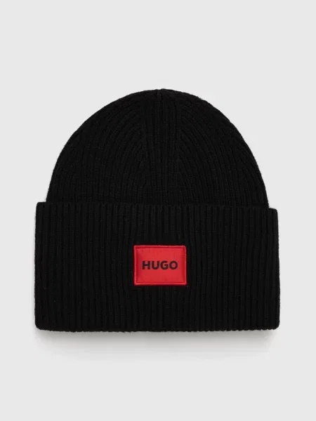 Volnena kapa HUGO črna bela