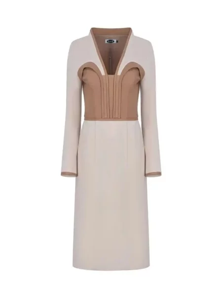 Femif Сукня міді Кремовий Штучна шкіра/текстиль