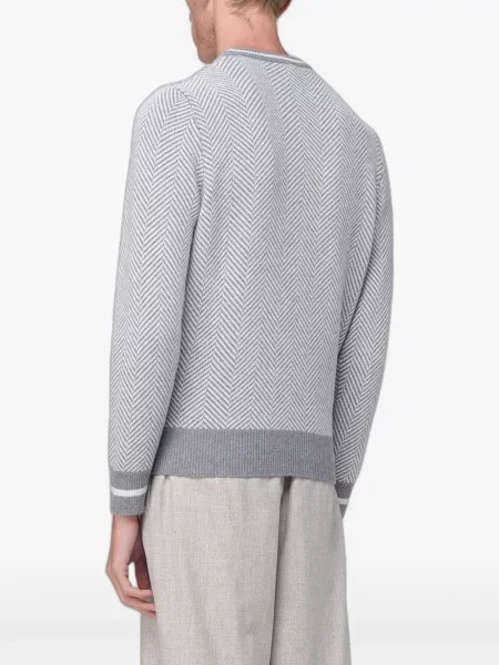 Pulover Xc cu decolteu rotund cu model herringbone gri