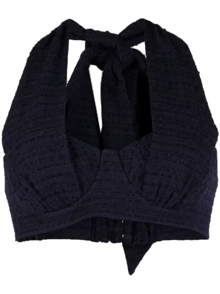 Top Zimmermann tweedowy o krotszym kroju z dekoltem halter niebieski