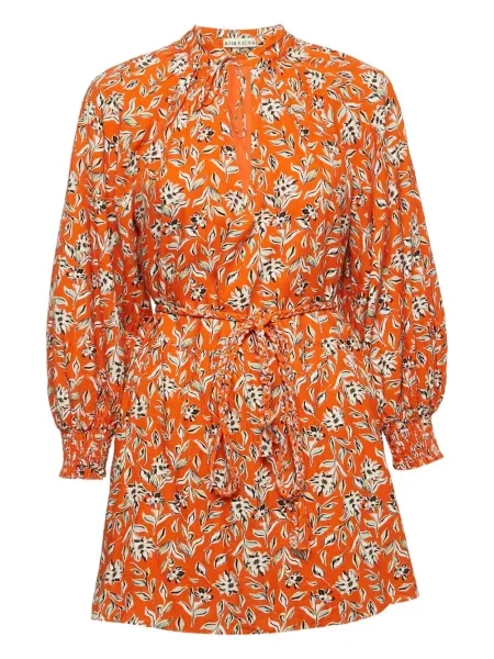 Костюм мини рокля Alice + Olivia на цветя с принт оранжево
