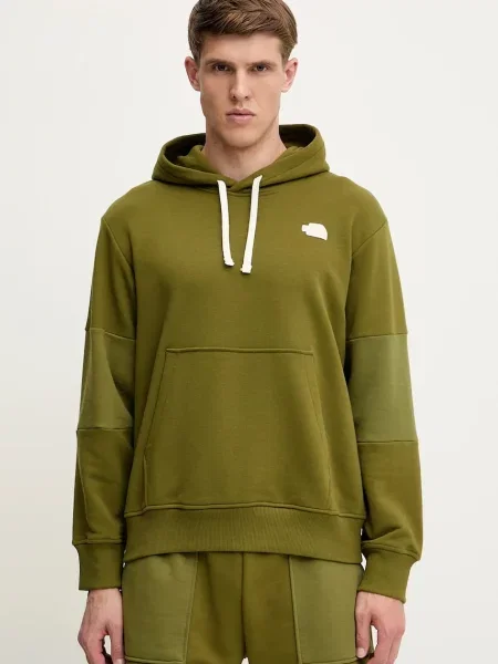 Μπλούζα The North Face Terry Relaxed με κουκούλα πράσινο