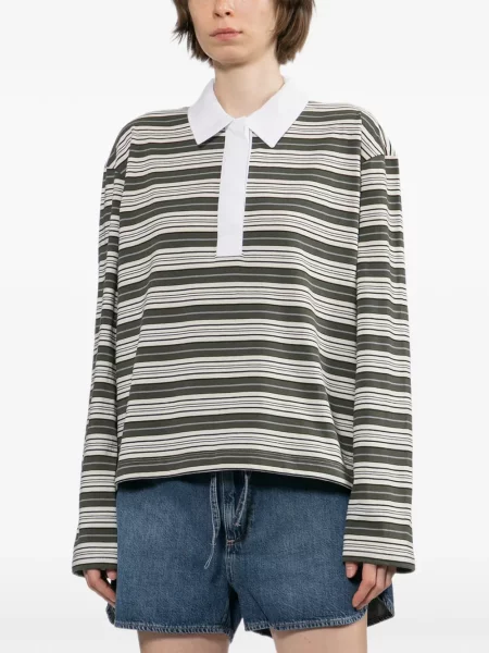 Lung tricou polo Rag & Bone cu dungi verde