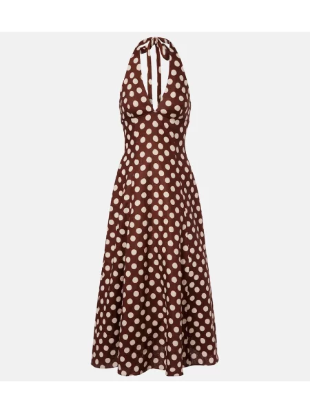 Lniana sukienka Faithfull w grochy brązowa