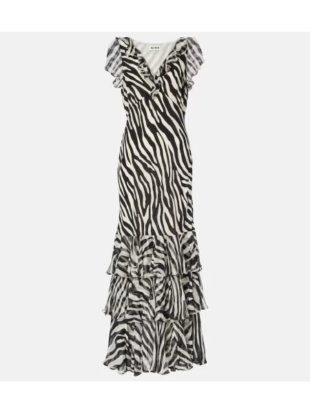 Rochie maxi Rixo de mătase cu imagine cu model zebră negru