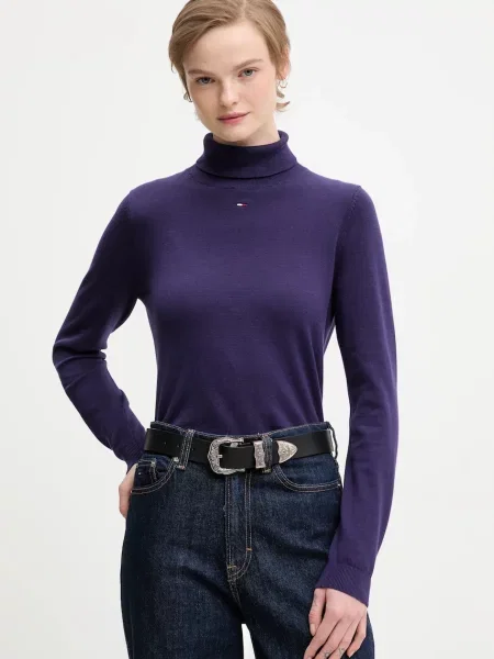 Tommy Jeans sweter lekki z golfem fioletowy