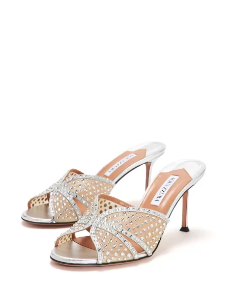 Papuci tip mules Aquazzura din piele argintiu