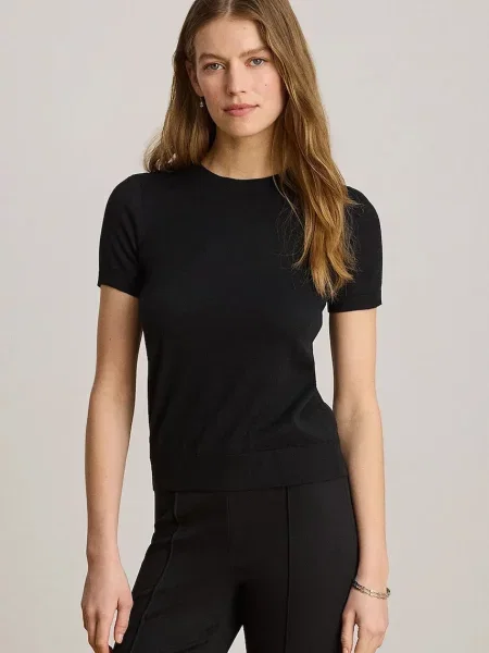 Lauren Ralph Lauren pulover s kratkimi rokavi z modalom črna