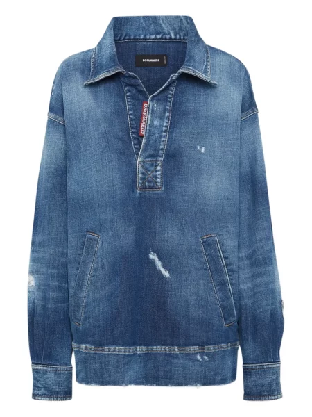 Cămașă Dsquared2 zdrențuiți albastru