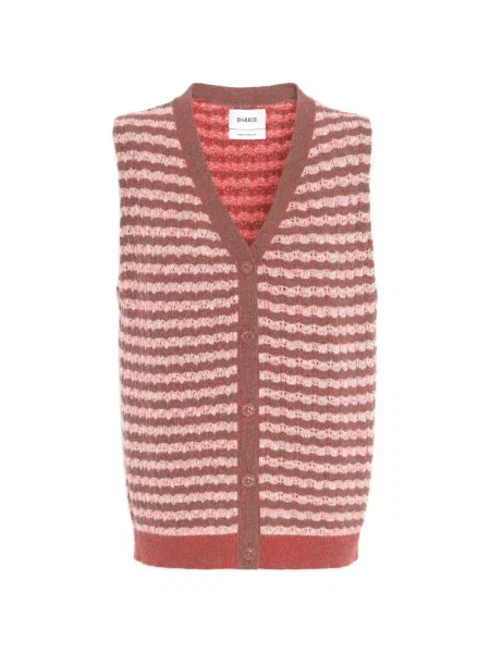 Kardigan Barrie bez rękawów z kaszmiru w paski brązowy