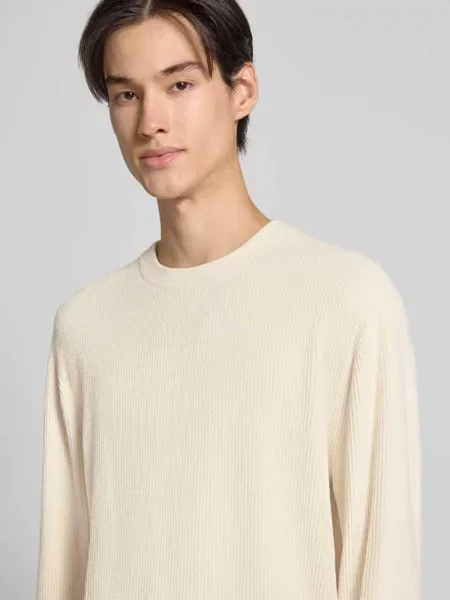 Sweter z dzianiny o kroju regular fit z mieszanki model ‘P-HORSO’ Boss biały