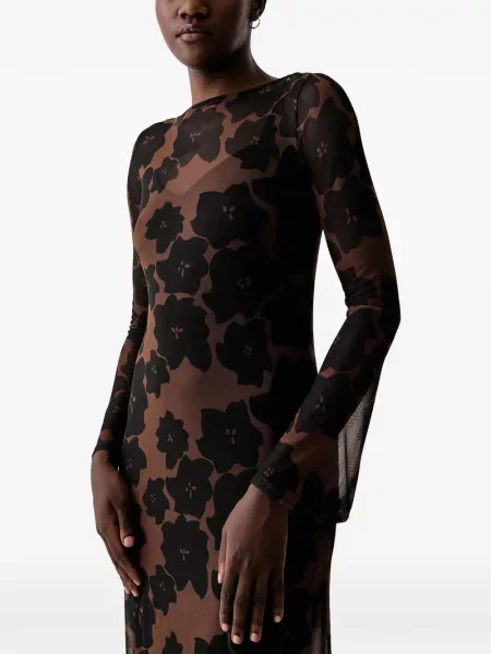 Rochie Never Fully Dressed cu model floral cu imagine plasă maro