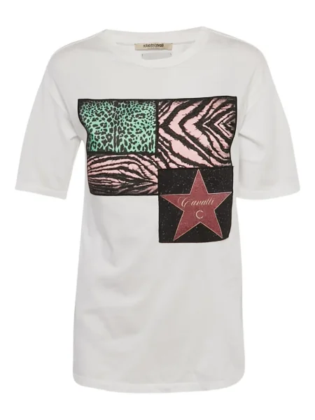 Tricou Roberto Cavalli din jerseu alb