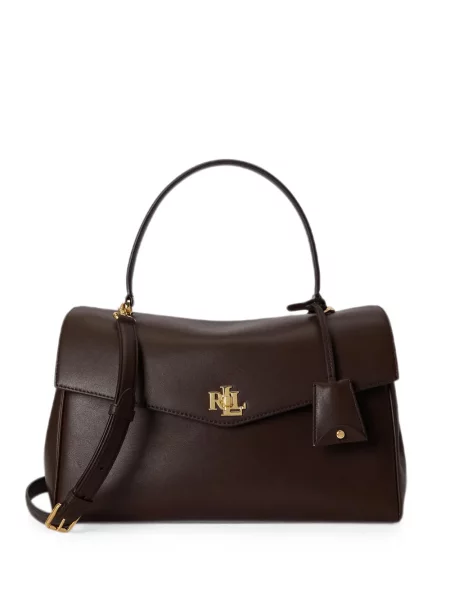 Geantă shopper Lauren Ralph Lauren din piele cu autograf maro