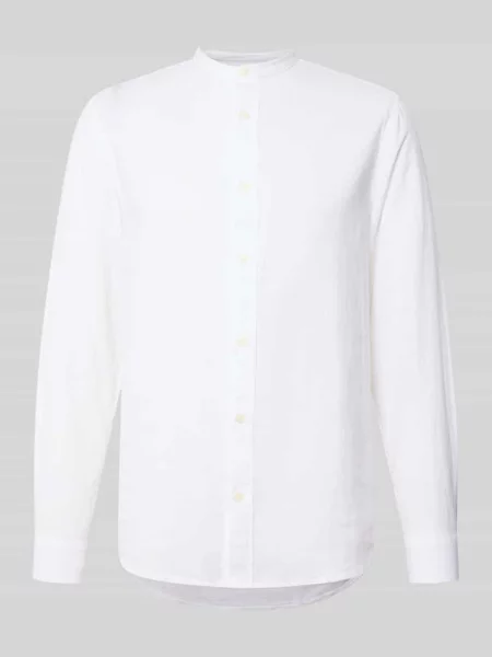Koszula lniana o kroju slim fit ze stójką model ‘CAIDEN’ Only & Sons biała