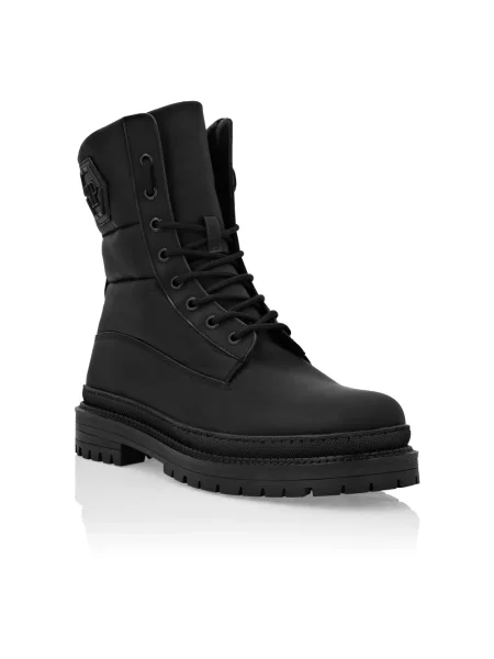 Botki Philipp Plein skórzane bez obcasa czarne