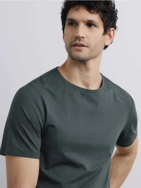 Reserved Tricou cu conținut ridicat de mercerizat verde-metalizat verde